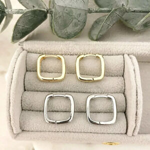 925 Sterling Silver Square Earrings Geometric Huggie Hoop Earrings Small Huggies